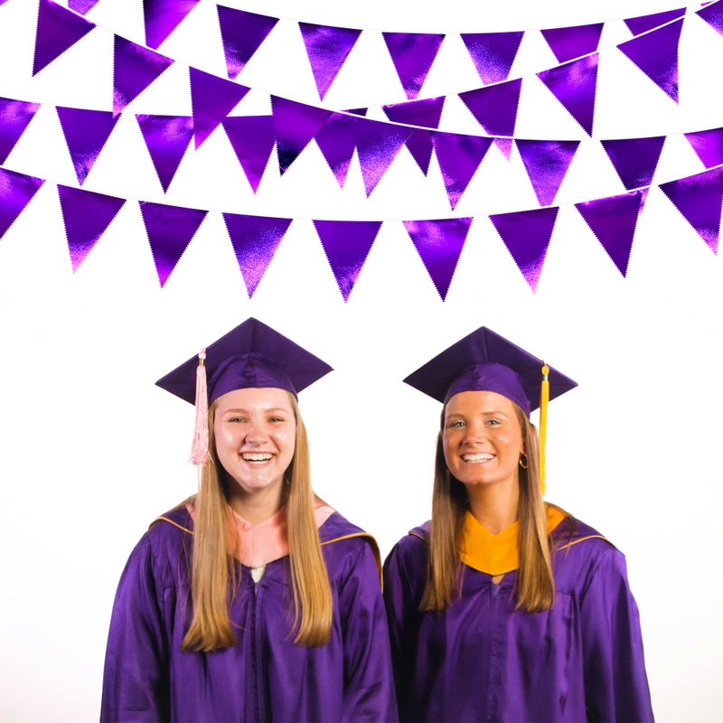 pinkblume Purple Party Decorations Triangle Pennant Banner Flag Dark Purple Metallic Fabric Bunting Garland for Graduation Wedding Bridal Shower Birthday Anniversary Holiday Halloween Disco Party Supplies - Image 4