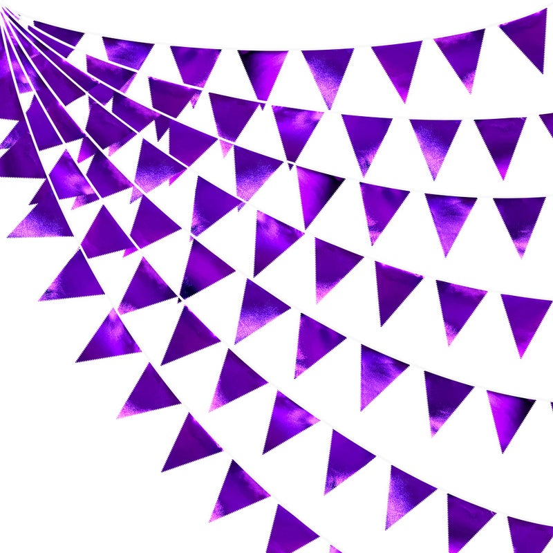 pinkblume Purple Party Decorations Triangle Pennant Banner Flag Dark Purple Metallic Fabric Bunting Garland for Graduation Wedding Bridal Shower Birthday Anniversary Holiday Halloween Disco Party Supplies - Image 1