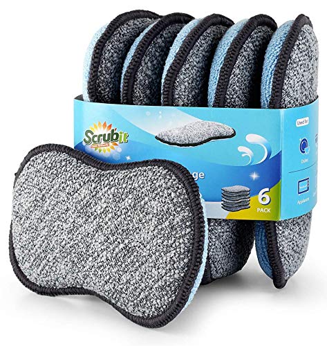 SCRUBIT MultiPurpose Sponges Kitchen by Scrubit  NonScratch Microfiber sponges for Cleaning Along with Heavy Duty Scrubbing Power  Reusable Dish Sponge for Dishes Pots and Pans 6 Pack Small - Image 1