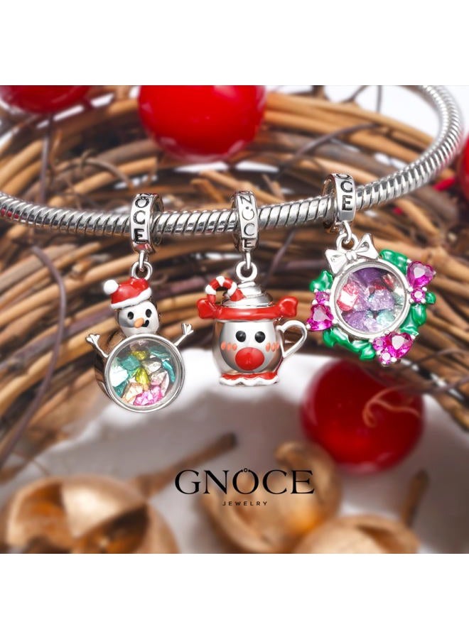 GNOCE Christmas Transparent Snowman Pendant Dangle Charm Sterling Silver Christmas Charm Fit Bracelet/Necklace for Women Girls Wife Daughter/Jewelry Gift - Image 5