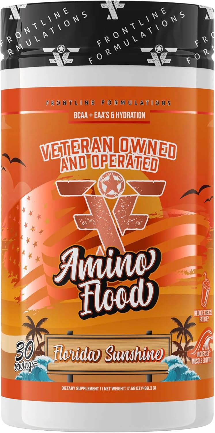 FRONTLINE FORMULATIONS Amino Flood BCAAs  Essential Amino Acids Building Blocks of Muscle Comprehensive Formula Great Taste Veteran Owned and Operated 30 Servings Florida Sunshine - Image 1