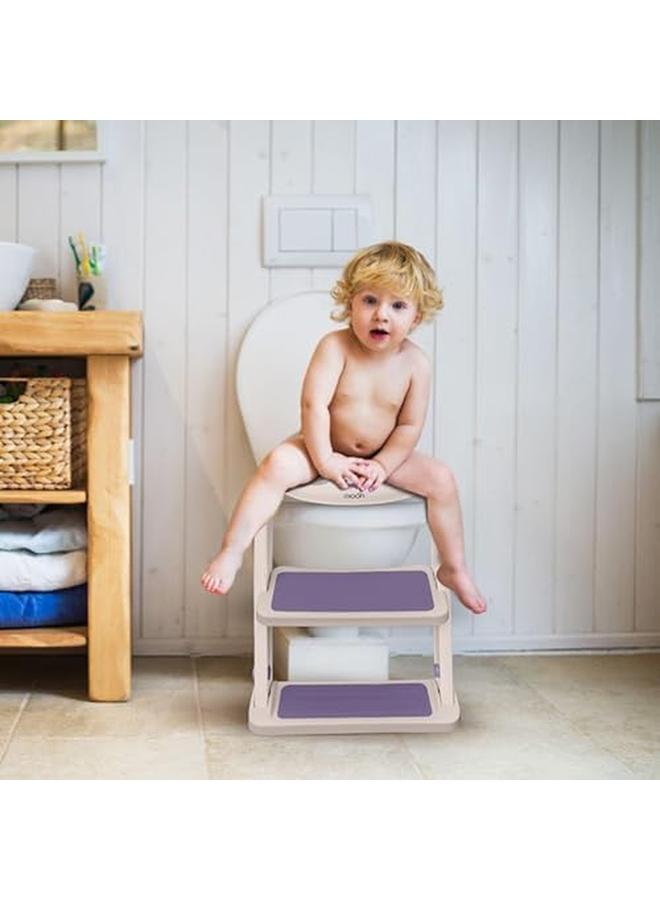 Moon Kids Step Stool Potty Trainer Seat Safe Durable Foldable Potty Training Seat Pu Seat Cushion Armrests Antislip Pads Splashproof And Easy To Clean Fit Most Toilet Seats Pink And Purple - Image 2