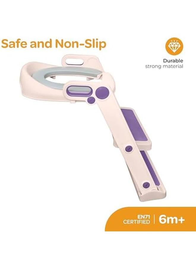Moon Kids Step Stool Potty Trainer Seat Safe Durable Foldable Potty Training Seat Pu Seat Cushion Armrests Antislip Pads Splashproof And Easy To Clean Fit Most Toilet Seats Pink And Purple - Image 3