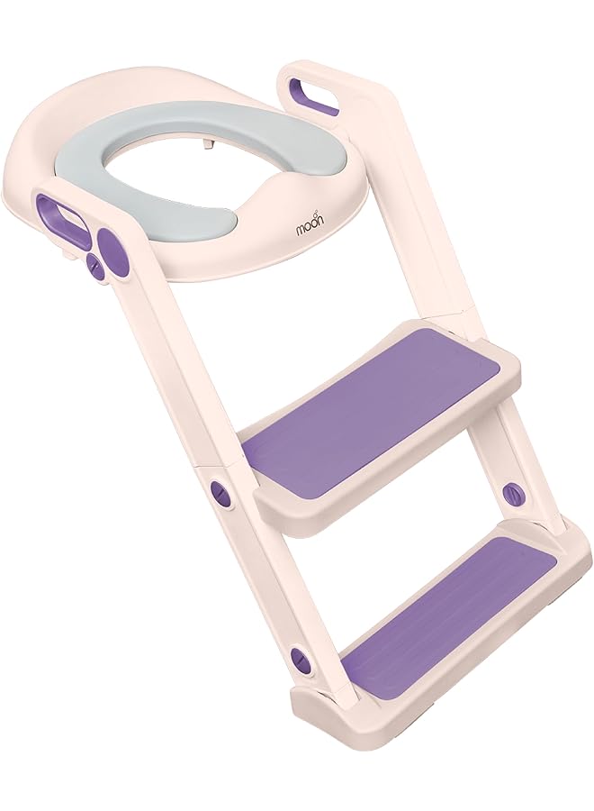 Moon Kids Step Stool Potty Trainer Seat Safe Durable Foldable Potty Training Seat Pu Seat Cushion Armrests Antislip Pads Splashproof And Easy To Clean Fit Most Toilet Seats Pink And Purple - Image 1