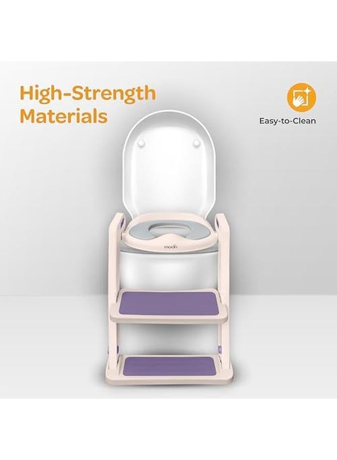 Moon Kids Step Stool Potty Trainer Seat Safe Durable Foldable Potty Training Seat Pu Seat Cushion Armrests Antislip Pads Splashproof And Easy To Clean Fit Most Toilet Seats Pink And Purple - Image 4