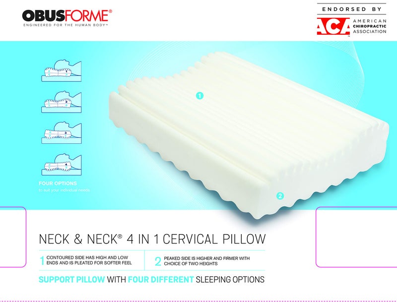 ObusForme Cervical Neck Pillow | Pleated Memory Foam Surface Promotes Air Circulation | 4-in-1 Contour Pillow Offering Medium to Firm Support | Queen Size - Image 4