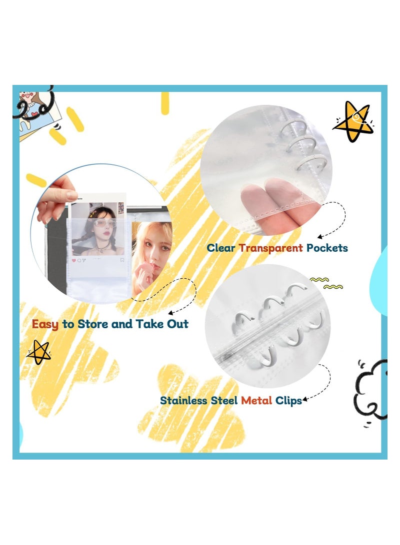 SYOSI دليل بطاقات KPOP A5 مع 160 جيب حافظة بطاقات KPOP كتاب جمع بطاقات قابلة لإعادة التعبئة واقيات بطاقات 6 حلقات دليل بطاقات الصور ألبوم صور لكاميرا ميني - Image 4