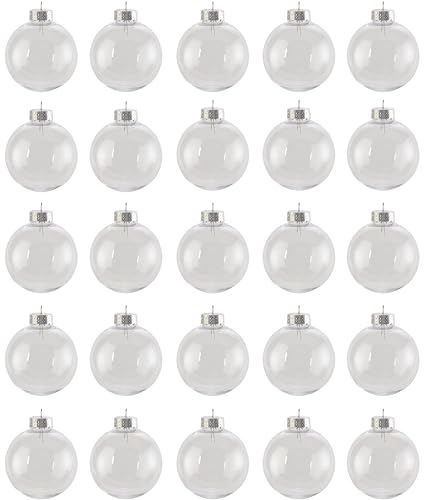 Creative Hobbies® - Bulk Value Pack of 25 pcs - 67mm (2-5/8 Inch) Round Clear Plastic Ball Ornaments - Great for Crafting DIY Christmas Ornaments - Image 1