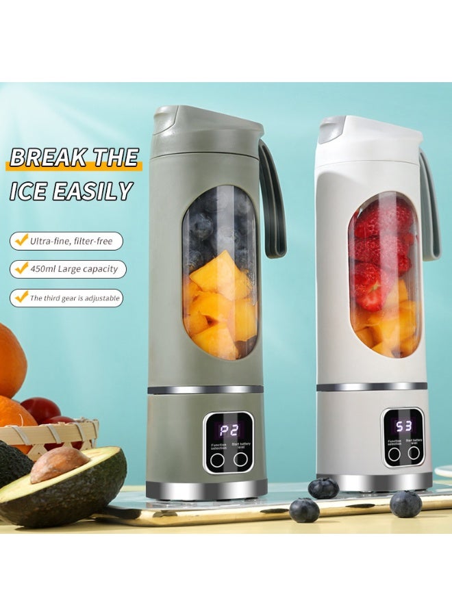 NIBEMINENT Portable Blender Smoothie Maker,USB Rechargeable Juicer Ice Crusher,Travel Leak Proof Juice Cup with LCD Digital Display/3-Gear Mode/1500mAh Battery/50 Watt/450 ML/12-Point Stainless Steel Blades/Lanyard/22,000 Rpm/min,Mini Mixer Personal Juicing for Smoothies Fresh Fruit Shakes  - Image 2