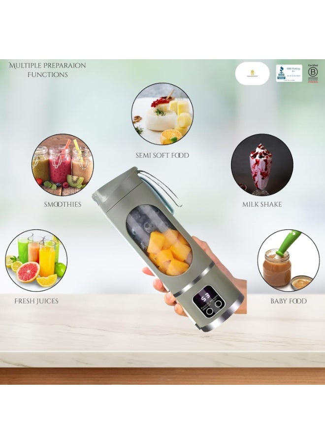 NIBEMINENT Portable Blender Smoothie Maker,USB Rechargeable Juicer Ice Crusher,Travel Leak Proof Juice Cup with LCD Digital Display/3-Gear Mode/1500mAh Battery/50 Watt/450 ML/12-Point Stainless Steel Blades/Lanyard/22,000 Rpm/min,Mini Mixer Personal Juicing for Smoothies Fresh Fruit Shakes  - Image 4