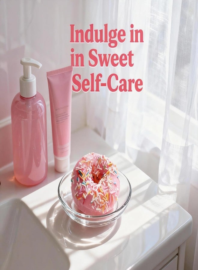 T-shin Donut Shape Scented Botanical Bath Soap Bar,120G Handmade Essential Oils Dougnut Clean Toning Soap,Face Body Moisturizing Artisanal Soap with Blistering Net(Pink) - Image 5