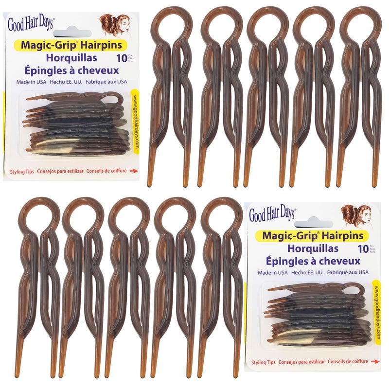 Good Hair Days Hair Pins  2 12 Plastic Ushaped Magic Grip Hairpins Strong Durable Pins For Fine Thick  Long Hair Styling Accessories  Tortoise Shell Set of 20