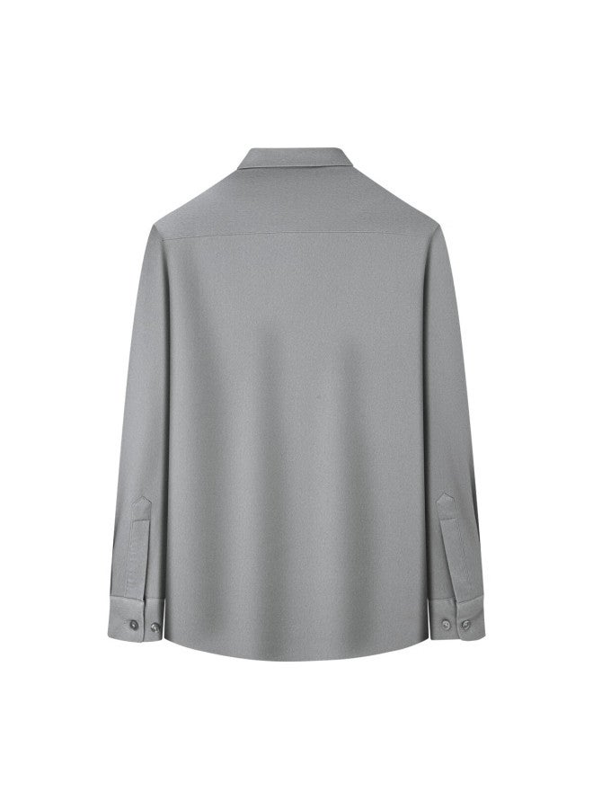 Firs Men's Long Sleeve Shirt Autumn Winter Fleece Lined Thickened Warm Skin-friendly Business Casual Wool Blend Polo Shirt - Image 2