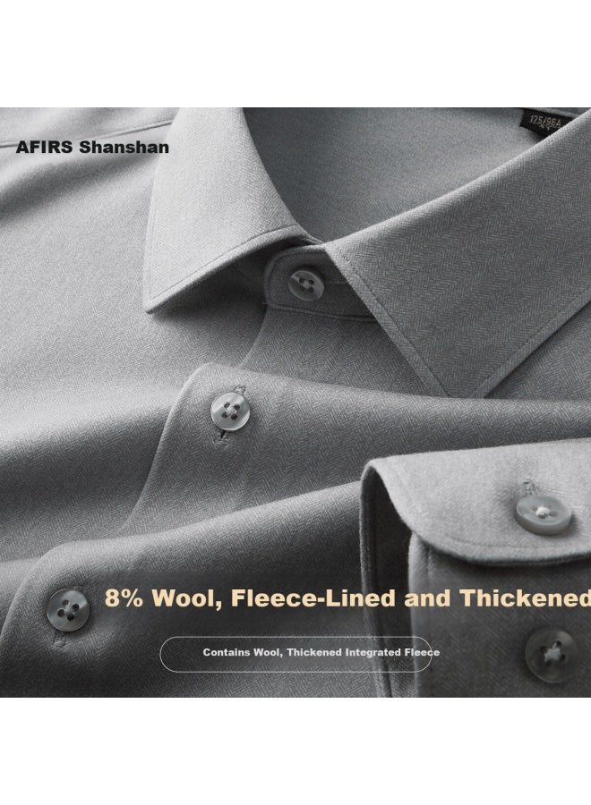 Firs Men's Long Sleeve Shirt Autumn Winter Fleece Lined Thickened Warm Skin-friendly Business Casual Wool Blend Polo Shirt - Image 1