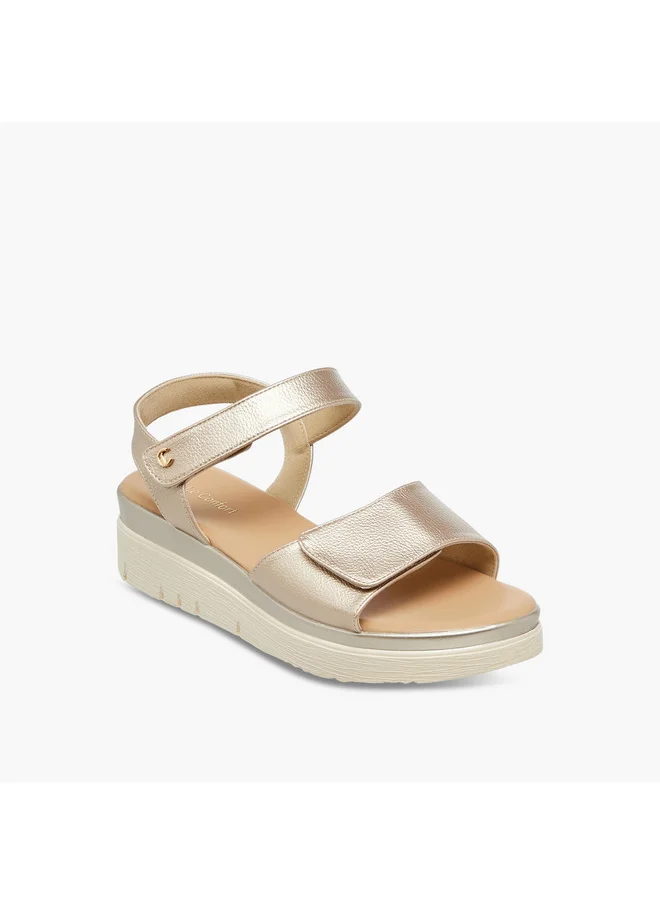 Le Confort Women's Solid Strap Sandals with Platform Heels and Hook and Loop Closure