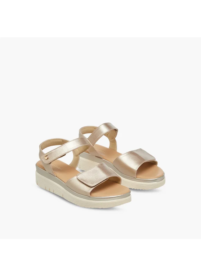 Le Confort Women's Solid Strap Sandals with Platform Heels and Hook and Loop Closure