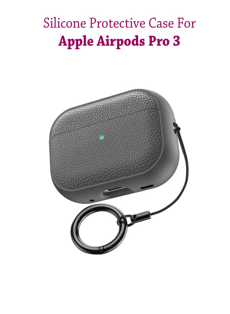Apple Airpods Pro 3 Silicone Case | Compatible with Apple Airpods Pro 3 | Shockproof Full-Body Protective Case Cover for Apple Airpods Pro 3 with Ring Keychain (Airpods Not Included) - Grey