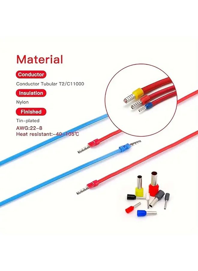 1 1200pcs Pipe Type Crimp Terminals Assorted Crimping Tools Kit With HSC8 6-4A Connectors High Carbon Steel Handles Flame Retardant PVC Housing For Electrical Wiring And Plumbing Applications - Image 5