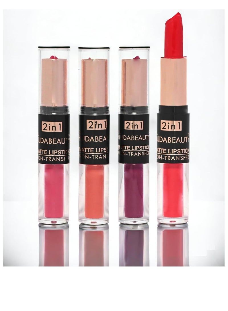 HUDACRUSH Beauty 4Pcs Lipstick Combo Pack of 2in1 Swiss Liquid and  Matte Lipsticks for Women Long Lasting Smudge and Waterproof - Image 1