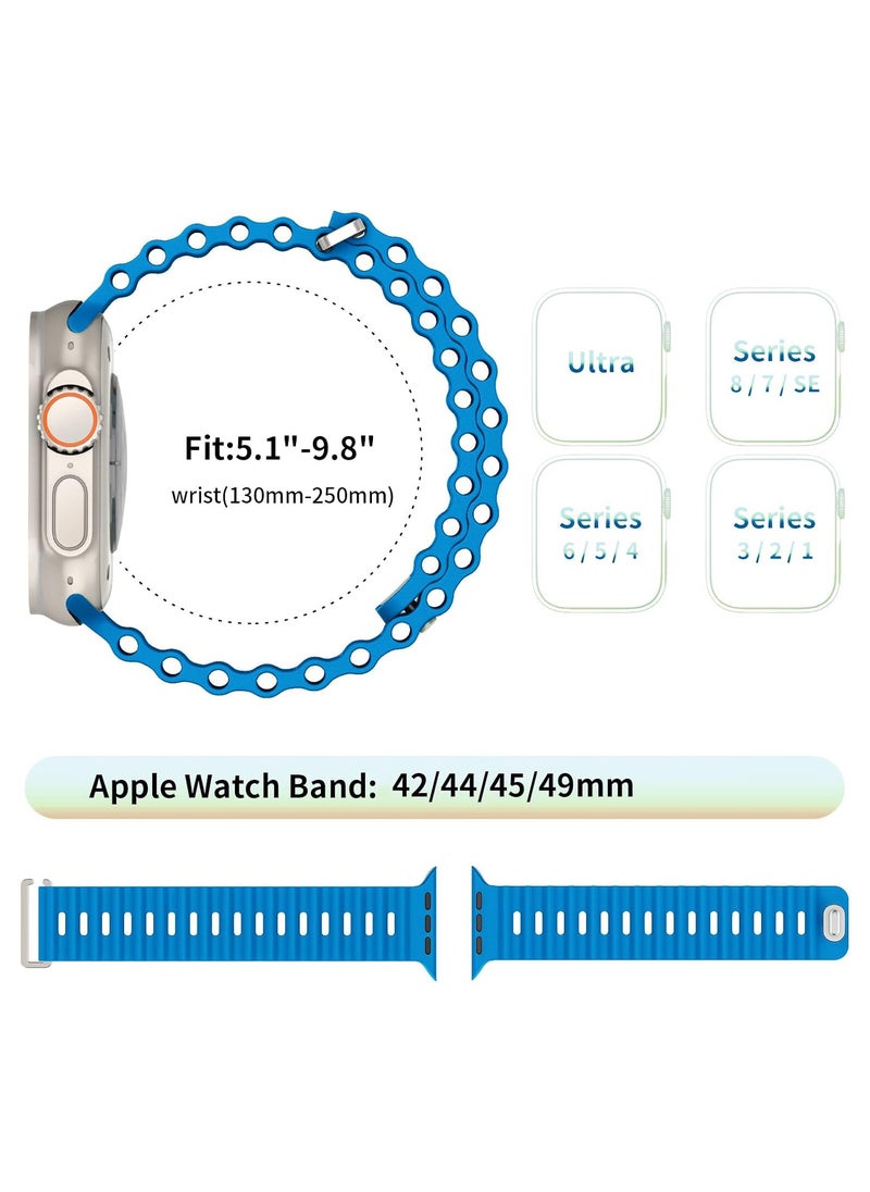 ICARLUS - Ocean Band Compatible with Apple Watch Ultra Band 49/45/44/42mm Men Women, Soft Silicone Sport Band Replacement Strap for Apple Watch Ultra2/Ultra iWatch Series 9 8 7 SE 6 5 4 3 2 1 Wave Blue - Image 1