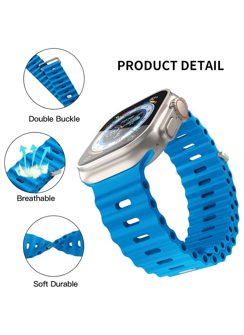 ICARLUS - Ocean Band Compatible with Apple Watch Ultra Band 49/45/44/42mm Men Women, Soft Silicone Sport Band Replacement Strap for Apple Watch Ultra2/Ultra iWatch Series 9 8 7 SE 6 5 4 3 2 1 Wave Blue - Image 1
