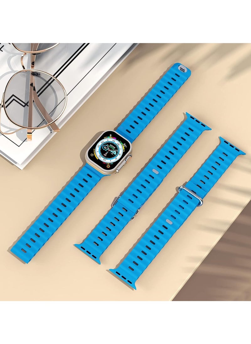 ICARLUS - Ocean Band Compatible with Apple Watch Ultra Band 49/45/44/42mm Men Women, Soft Silicone Sport Band Replacement Strap for Apple Watch Ultra2/Ultra iWatch Series 9 8 7 SE 6 5 4 3 2 1 Wave Blue - Image 1