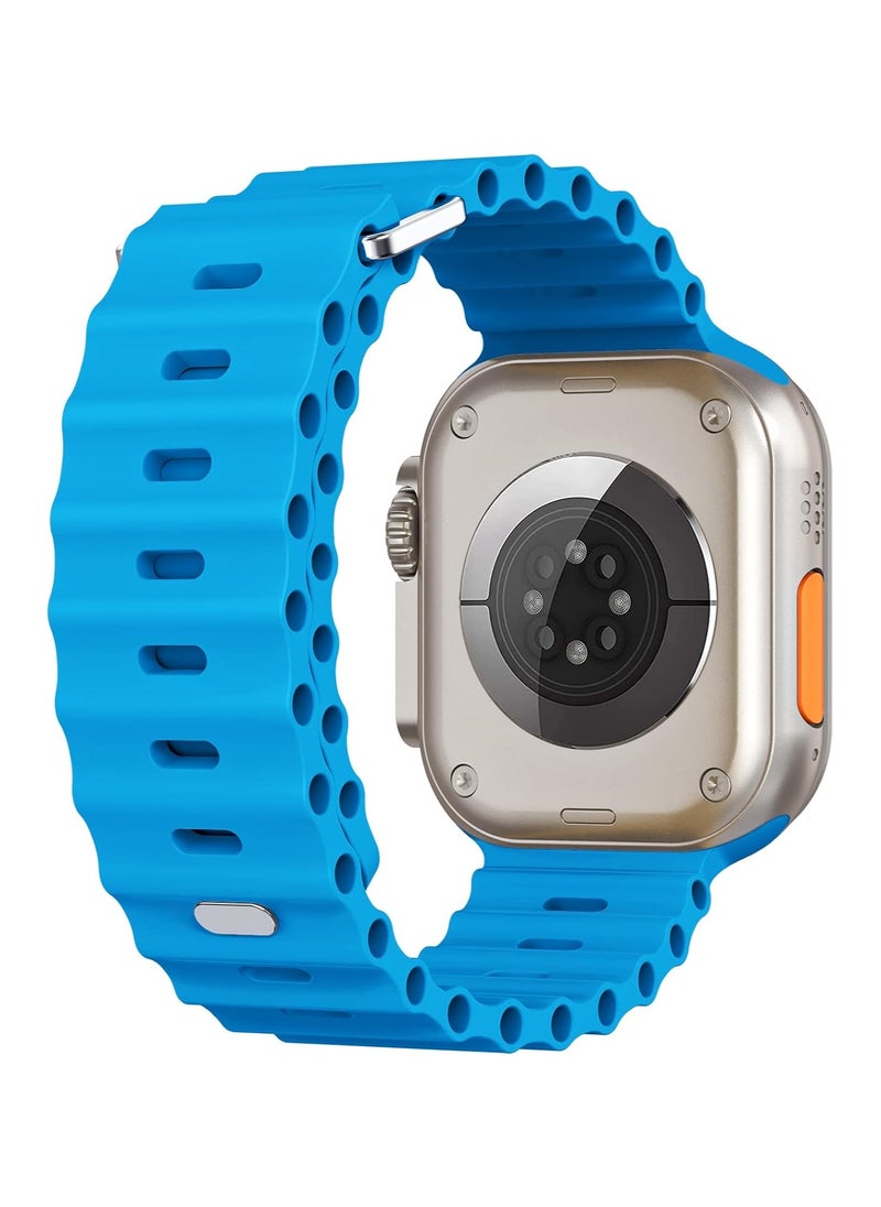 ICARLUS - Ocean Band Compatible with Apple Watch Ultra Band 49/45/44/42mm Men Women, Soft Silicone Sport Band Replacement Strap for Apple Watch Ultra2/Ultra iWatch Series 9 8 7 SE 6 5 4 3 2 1 Wave Blue - Image 1
