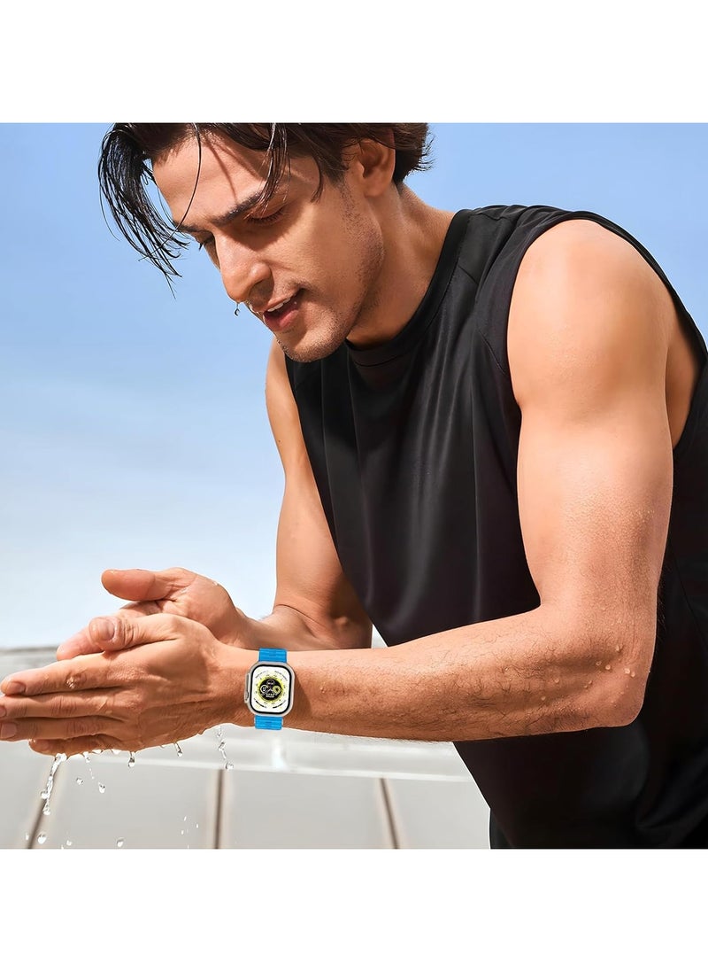 ICARLUS - Ocean Band Compatible with Apple Watch Ultra Band 49/45/44/42mm Men Women, Soft Silicone Sport Band Replacement Strap for Apple Watch Ultra2/Ultra iWatch Series 9 8 7 SE 6 5 4 3 2 1 Wave Blue - Image 1
