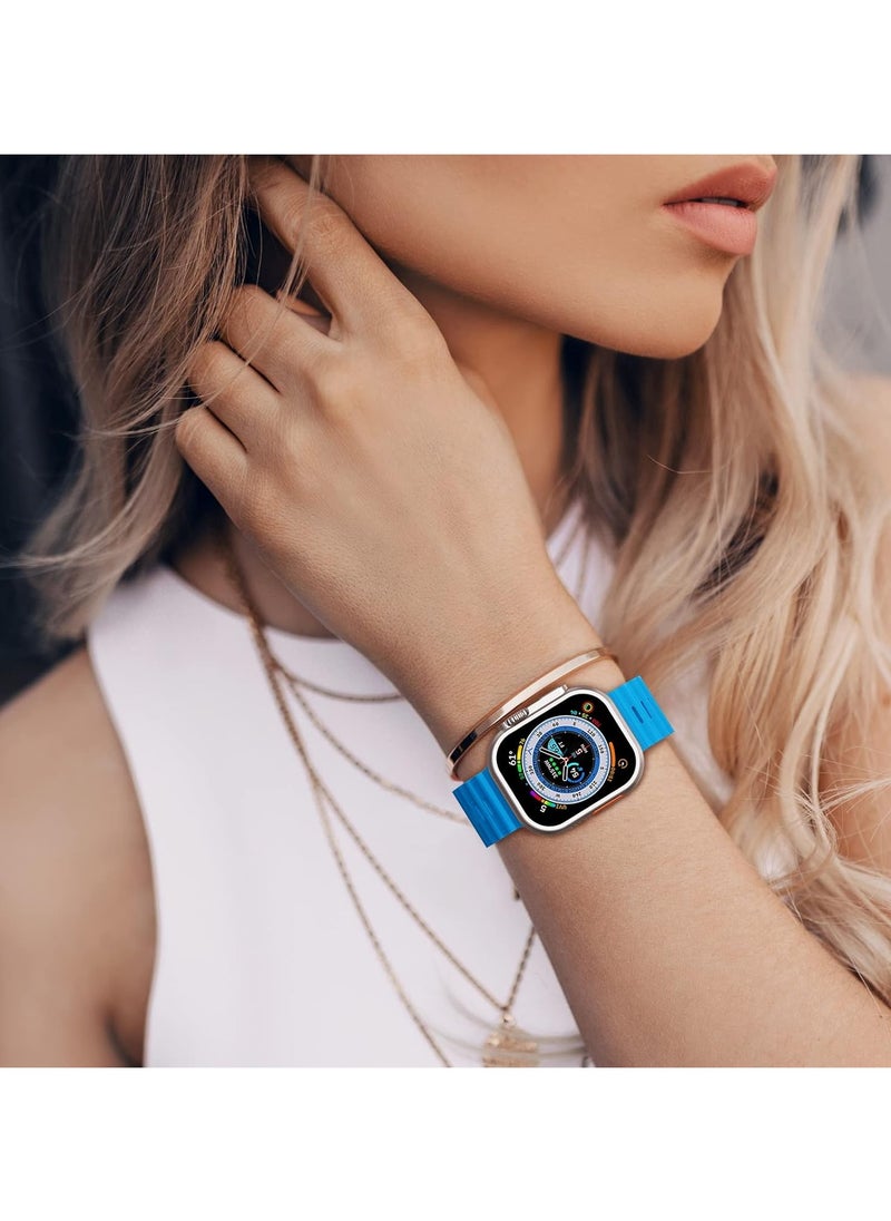 ICARLUS - Ocean Band Compatible with Apple Watch Ultra Band 49/45/44/42mm Men Women, Soft Silicone Sport Band Replacement Strap for Apple Watch Ultra2/Ultra iWatch Series 9 8 7 SE 6 5 4 3 2 1 Wave Blue - Image 1