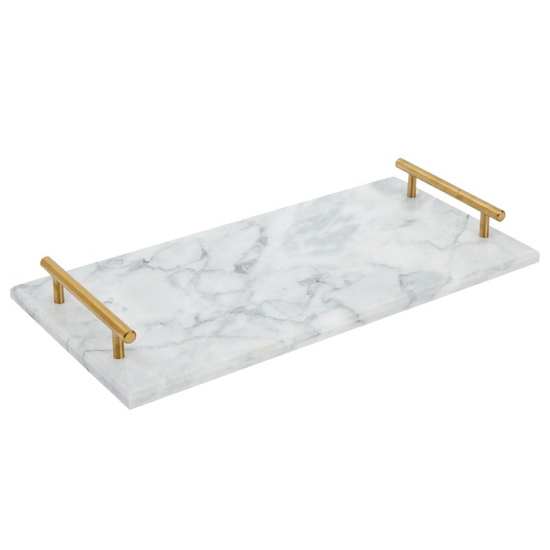 Juvale Marble Serving Tray with Gold Handles for Coffee Table  Kitchen Tea Tray Rectangular 15 x 75 Inches