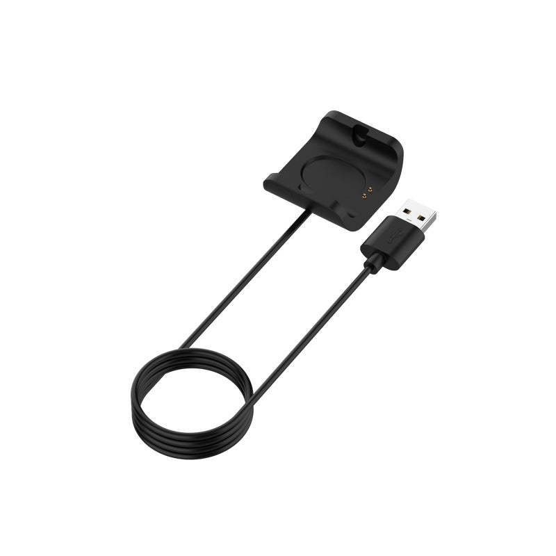 محامل شحن USB للرد الذكي: شاحن مشبك أسود طوله متر واحد - سهلة الاستخدام و شحن مستقر، كابل شحن للرد الذكي مصنوع من مادة متينة و دوارة للبيئة مناسب لأجهزة Amazfit Bip S/1s/A1805/A1916، للاستخدام في المكتب و المنزل و السيارة - Image 1