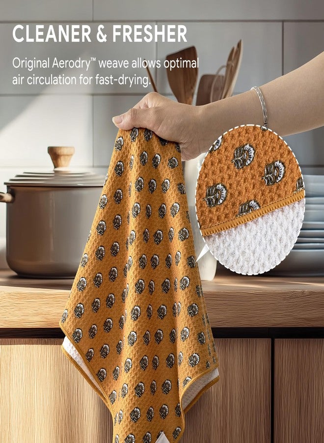RECYCO Waffle Kitchen Towel Set of 2 - Quick Dry Microfiber Sustainable Dish Towels - Ultra Absorbent Reusable Cleaning Tea Towels - Lightweight Hand Towels,16”x 28”, Amber Flora - Image 4