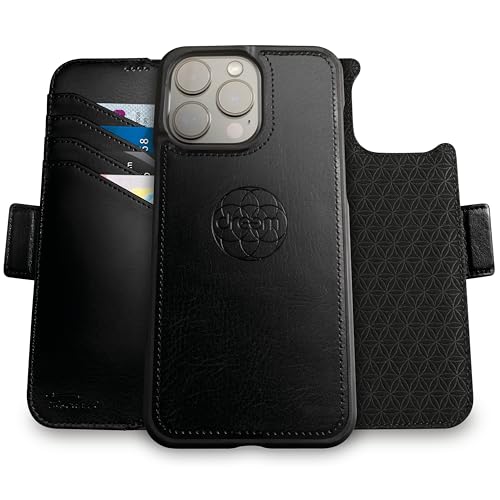 Dreem Wallet Case for iPhone 16 Pro Max Revolutionary VertHor Phone Stand Magnetic Detachable Vegan Leather Flip Cover RFID Blocking Card Holder MagSafeFit Gift Box Fibonacci Black - Image 1