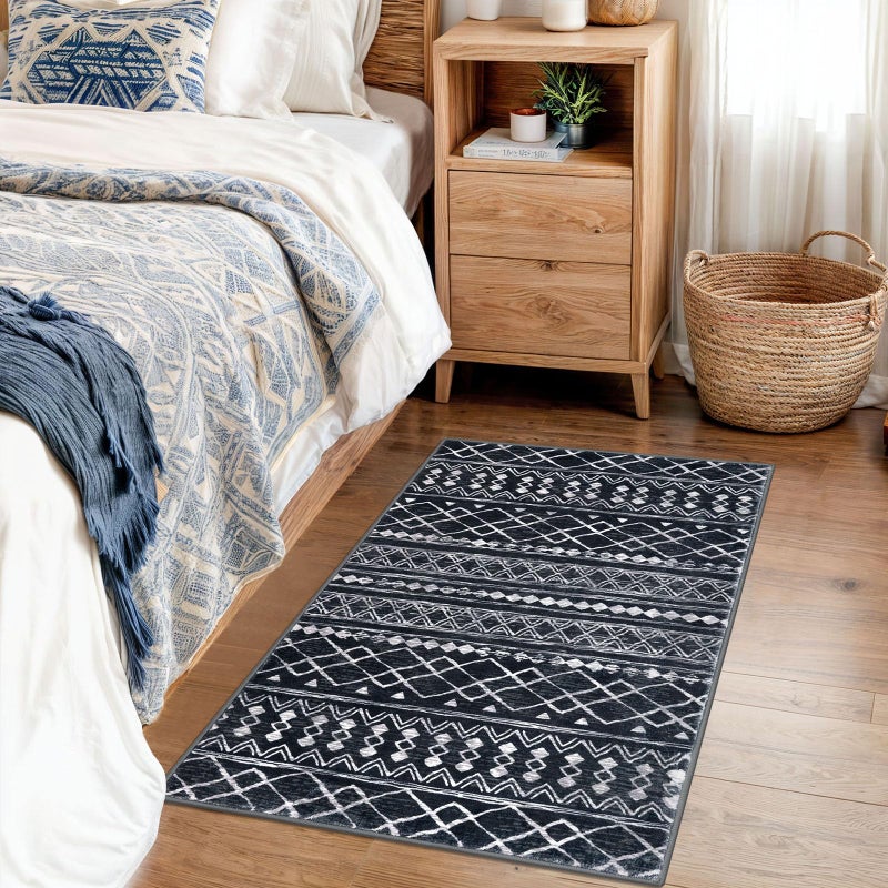 KUTA Moroccan Boho Entryway Rug, 2x3 Black Entrance Small Area Rug Non-Slip Washable, Ultra Soft Vintage Geometric Low-Pile Indoor Door Mat Floor Carpet for Kitchen - Image 3