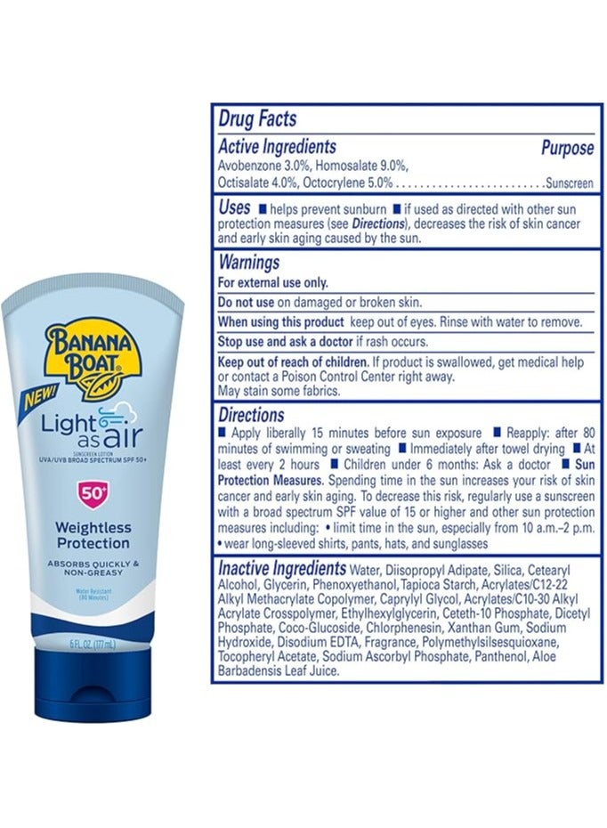 Banana Boat, Light As Air, Sunscreen Lotion, SPF 50+, 6 fl oz (177 ml) - Image 2
