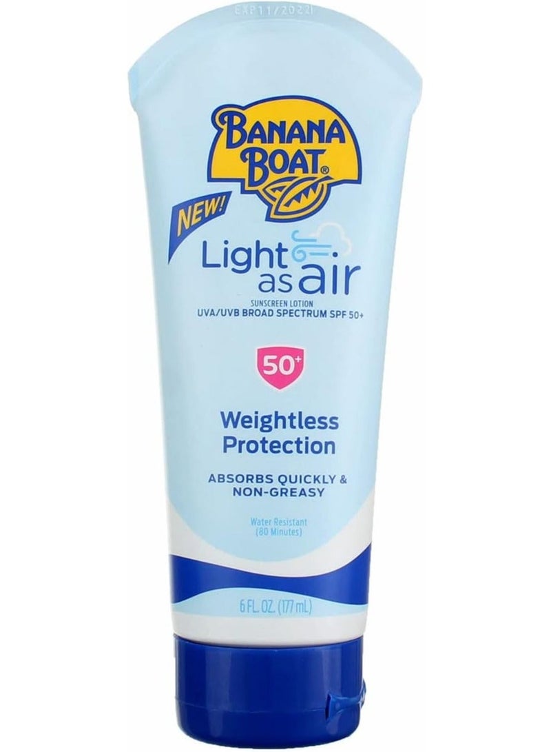بانانا بوت Banana Boat, Light As Air، لوشن واقي من الشمس، عامل حماية من الشمس 50+، 6 أونصة سائلة (177 مل) - Image 1