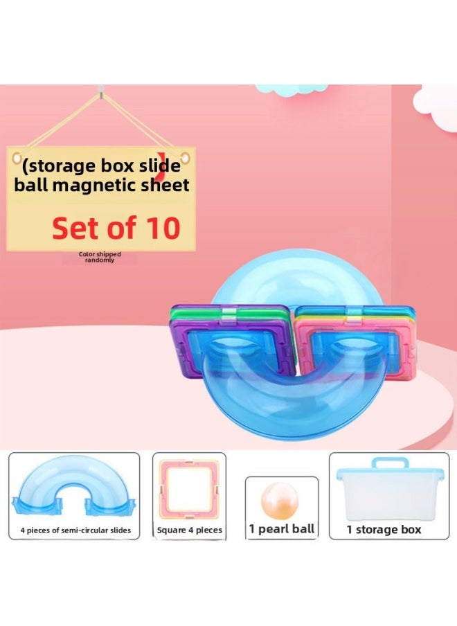 Magnetic Slide Building Blocks Variable Ball Matching Toys Children's Diy Early Education Toys 3-year-old Kindergarten-Color:Slide Magnetic Sheet 10 Piece Set [storage Box]]  - Image 1