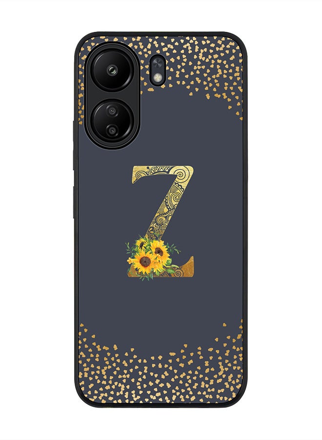 Stylizedd Rugged Black edge case for Xiaomi Poco C65, Slim fit Thin Cover- Custom Monogram Initial Letter Floral Pattern Alphabet-Z  (Grey ) - Image 1
