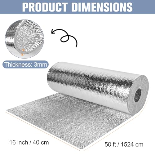 Miuwauer Reflective Insulation Roll 16in x 50Ft 3mm Foam Core Radiant Barrier Double Reflective Aluminum Foil Wrap Insulation Sheet Thermal Shield for Winter RV Window Thermal Cold Insulating Summer Heat - Image 3