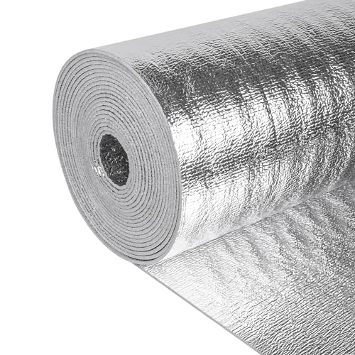 Miuwauer Reflective Insulation Roll 16in x 50Ft 3mm Foam Core Radiant Barrier Double Reflective Aluminum Foil Wrap Insulation Sheet Thermal Shield for Winter RV Window Thermal Cold Insulating Summer Heat - Image 1