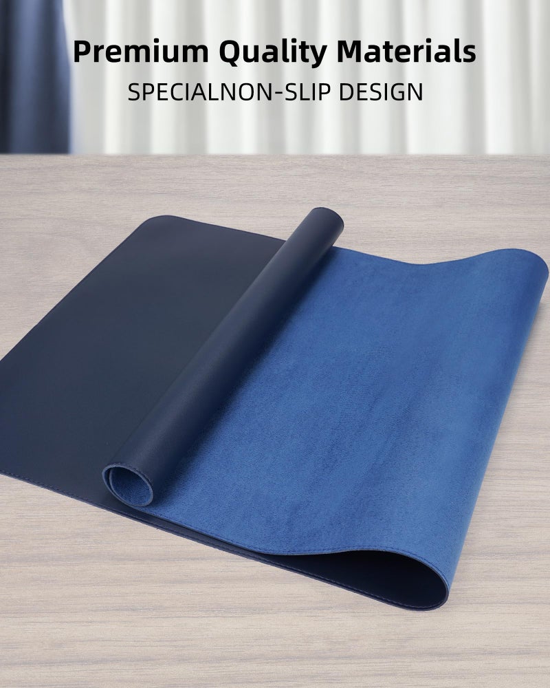 AFIING Leather Desk Pad Protector,Desk Mat,Large Mouse Pad, Non-Slip Desk Pad, Waterproof PU Leather Desk Blotter Mat, Desk Cover for Office and Home (Midnight Blue, 36" x 17") - Image 2