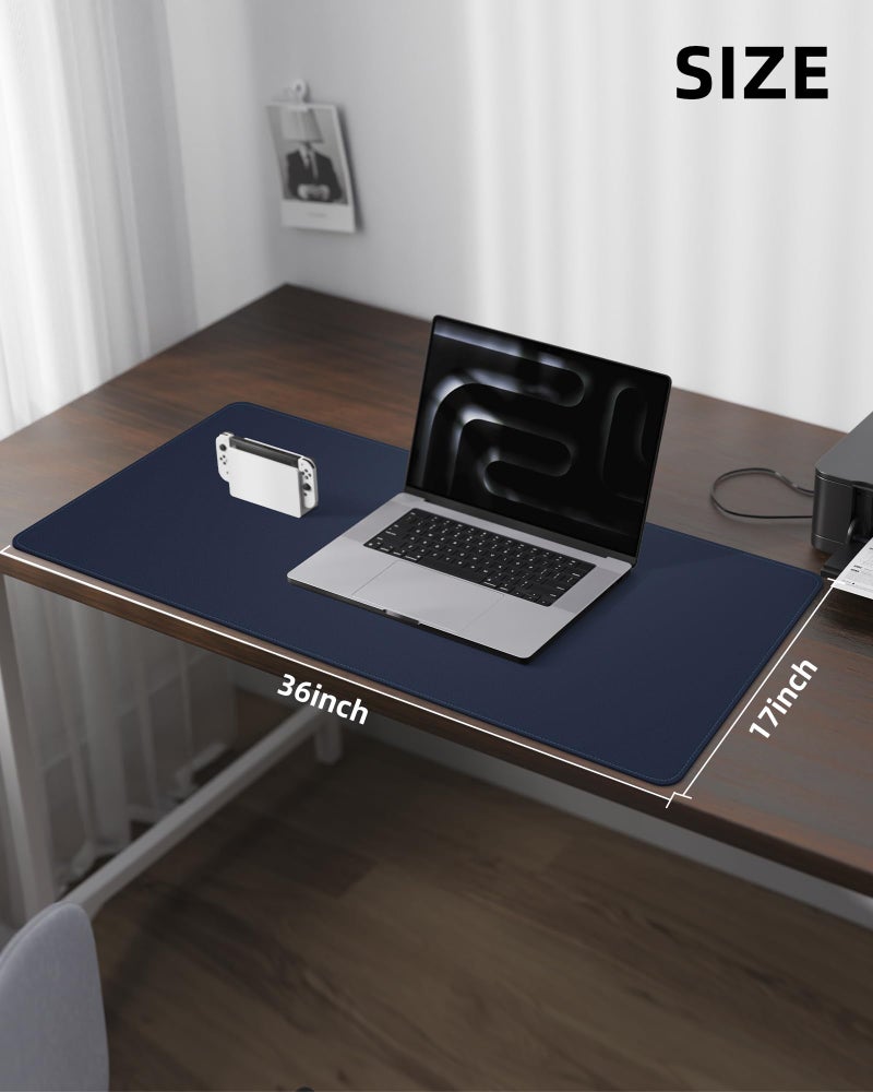 AFIING Leather Desk Pad Protector,Desk Mat,Large Mouse Pad, Non-Slip Desk Pad, Waterproof PU Leather Desk Blotter Mat, Desk Cover for Office and Home (Midnight Blue, 36" x 17") - Image 5