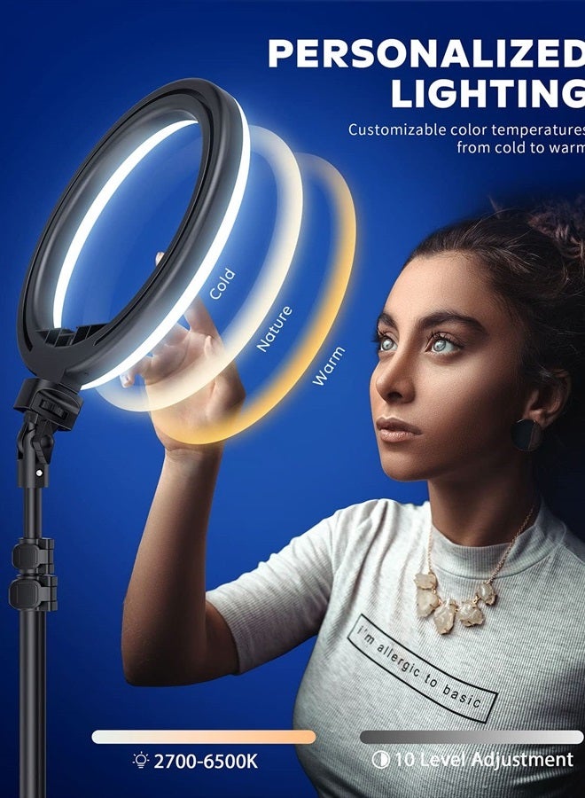 Kaiess 10.2" Selfie Ring Light with 65" Adjustable Tripod Stand & Phone Holder for Live Stream/Makeup, Upgraded Dimmable LED Ringlight for Tiktok/YouTube/Zoom Meeting/Photography - Image 2