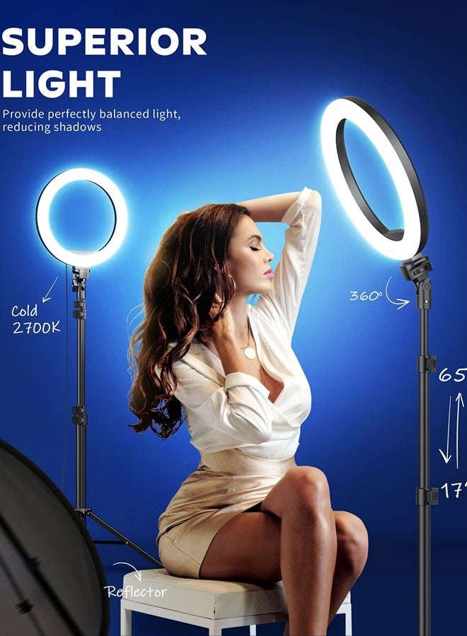 Kaiess 10.2" Selfie Ring Light with 65" Adjustable Tripod Stand & Phone Holder for Live Stream/Makeup, Upgraded Dimmable LED Ringlight for Tiktok/YouTube/Zoom Meeting/Photography - Image 3