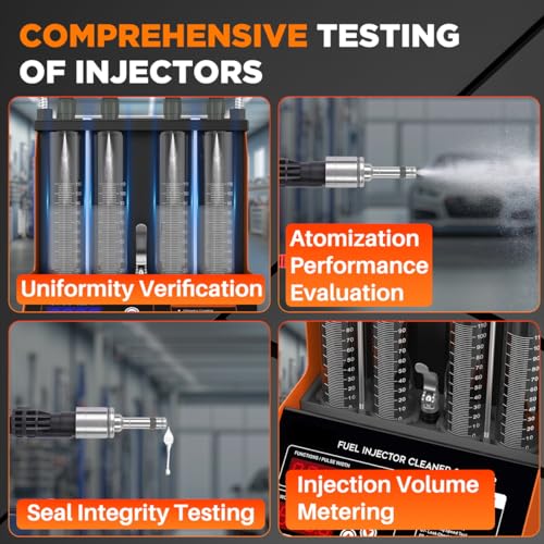 YUANRI Fuel Injector Cleaner Machine, 4 Cylinder 9 Test Modes Auto Fuel Injector Tester and Cleaner Kit, Ultrasonic Cleaning Kit for 5V to 12V Motorcycle Car Injectors - Image 4