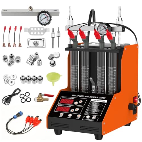 YUANRI Fuel Injector Cleaner Machine, 4 Cylinder 9 Test Modes Auto Fuel Injector Tester and Cleaner Kit, Ultrasonic Cleaning Kit for 5V to 12V Motorcycle Car Injectors - Image 1