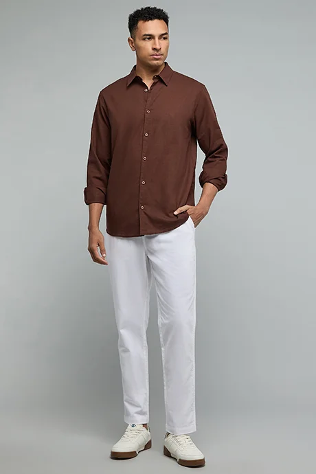 R&B Solid Shirt with Classic Collar and Long Sleeves
