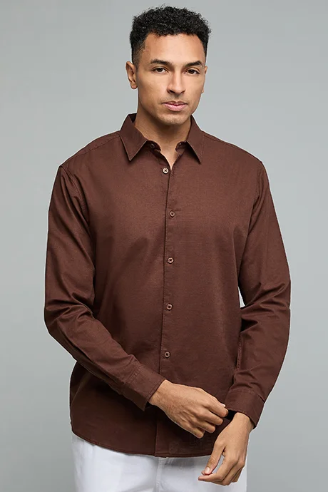 R&B Solid Shirt with Classic Collar and Long Sleeves