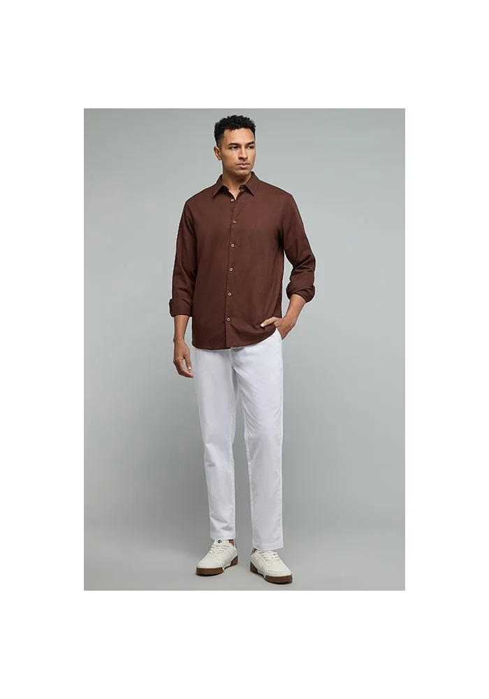 أر أند بي Solid Shirt with Classic Collar and Long Sleeves