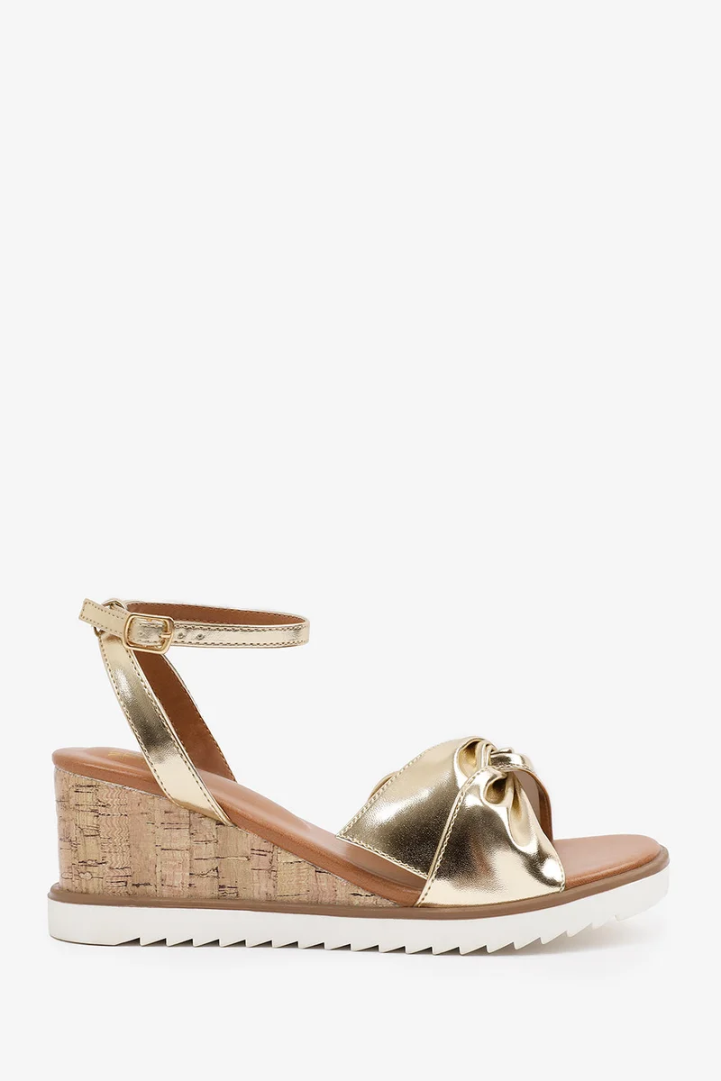 Where's That From 'Qween' Wide Fit Knot Detail Wedge Shoes With Buckle Ankle Strap